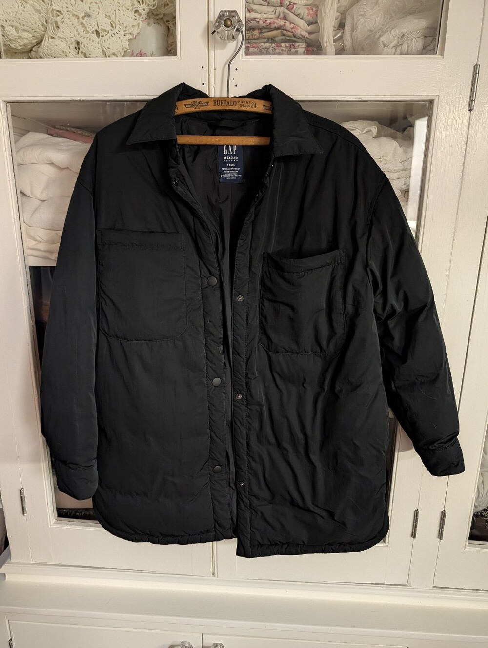 GAP Black Puffer Shacket with Chest Pockets